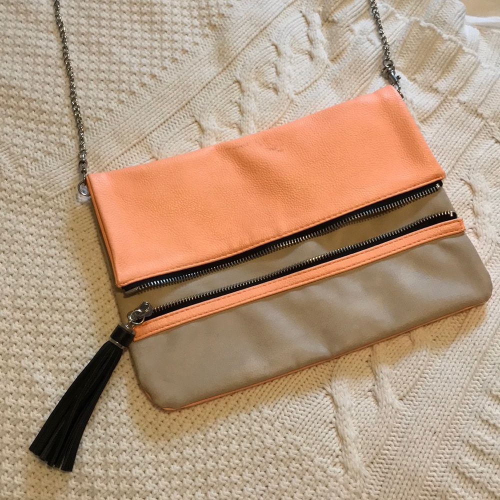 H&M Coral/Tan Crossbody Zippered Purse